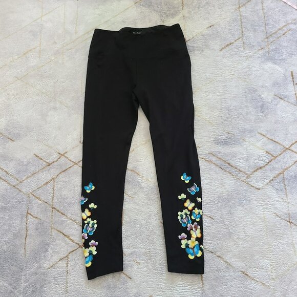 Athena Marie Black Leggings Size L Embroidered Butterflies Yoga/Activewear - Picture 1 of 6
